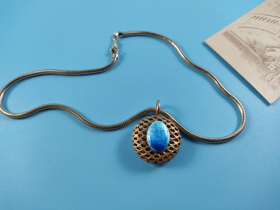 LIMOGES Vintage Jewelry Pendant ENAMEL Blue and C… - image 2