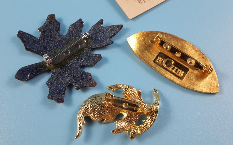 Vintage Jewelry Lot Brooches French Leafs signed Enamel Gold tone Metal 1970-1980-s