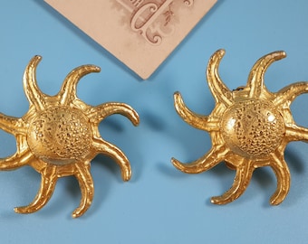 Boucles D'oreilles Clips Vintage Signées Sidney Carron - Laiton Doré, Occasion