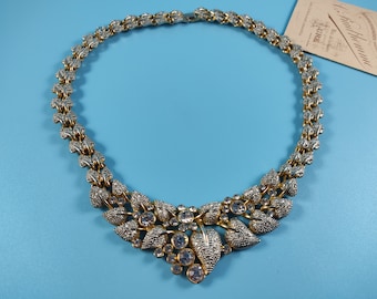 Collar de joyería vintage firmado: Cristal Swarovski y metal dorado y plateado.