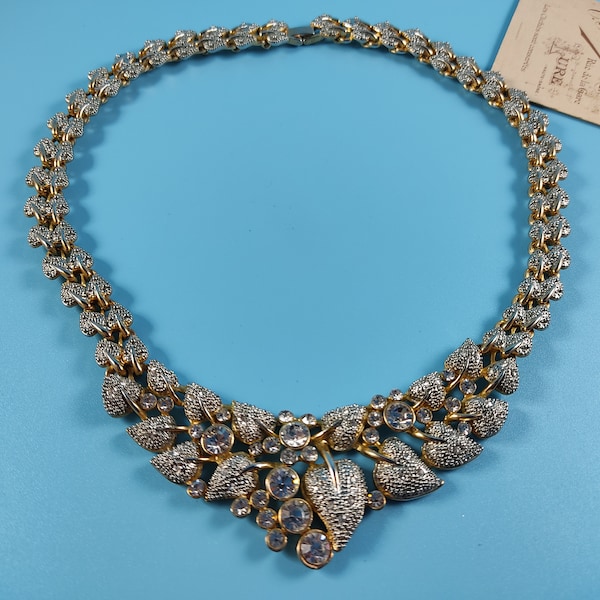 JOAN COLLINS Vintage Jewelry Necklace signed Glass Swarovski Gold Silver tone Metal USA 1980-s