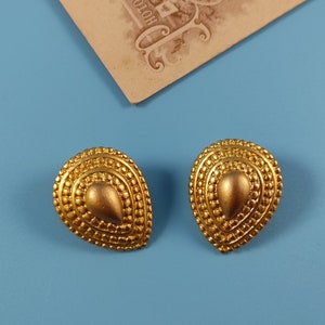 Vintage Jewelry Clip-on Earrings PODIUM Matte Gold tone Metal France 1980-s