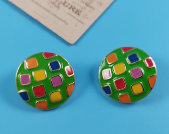 AGATHA signed Vintage Clip-on Earrings: Enamel & Gold tone Metal, France