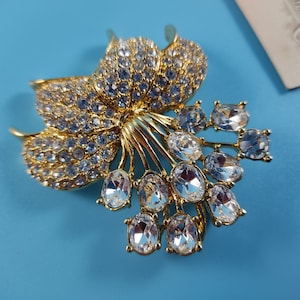 CABOUCHON style Vintage Jewelry Brooch-Pendant Flower Rhinestones Glass Gold tone Metal 1980-1990-s