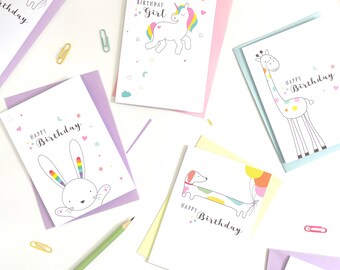 Lot de 4 cartes d'anniversaire pour enfants