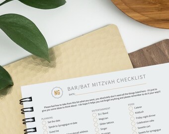 Liste de contrôle pour la bar/bat mitzvah | PDF numérique imprimable
