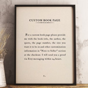 Custom Book Quote, Book Page Quote, Wall Art, Favourite Author, Inspirational Motivational Print, Book Page Print, Quote Art, Home Decor
