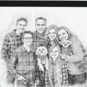 Pencil Family Memorial Portrait, Merging Photos, Adding Deceased Relative To Photo, In Loving Memory Gift, Pencil Portrait of Lost Loved One