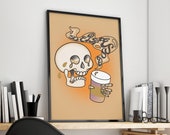 Depresso Crying Skull Halloween Poster, Coffee Lover Wall Art (Digital Download)