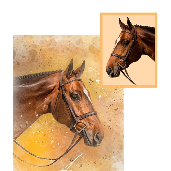 Custom Watercolor Horse Portrait - A Personalized Equine Gift, Watercolor Pet Portrait for Horse Lovers, Equestrian Artwork, Equine Art