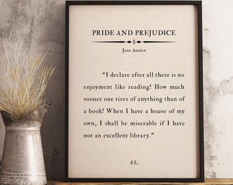 Jane Austen Quote Pride and Prejudice, Book Lover gift, Quote Wall Art, Classic Literature Art Print, Inspirational Literature, Home Decor