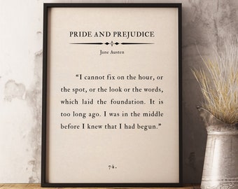 Pride and Prejudice Jane Austen Quote, Classic Literature Art Print, Book Lover gift, Quote Wall Art, Inspirational Literature, Home Decor