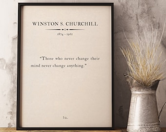 Impressão artística com citação de Winston Churchill, decoração motivacional (download digital)