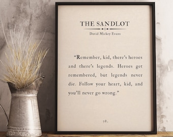 The Sandlot, Legends Never Die, Book Quote Wall Art Print, Inspirational Book Page Print, Art Home Decor Art Living Room Decorations