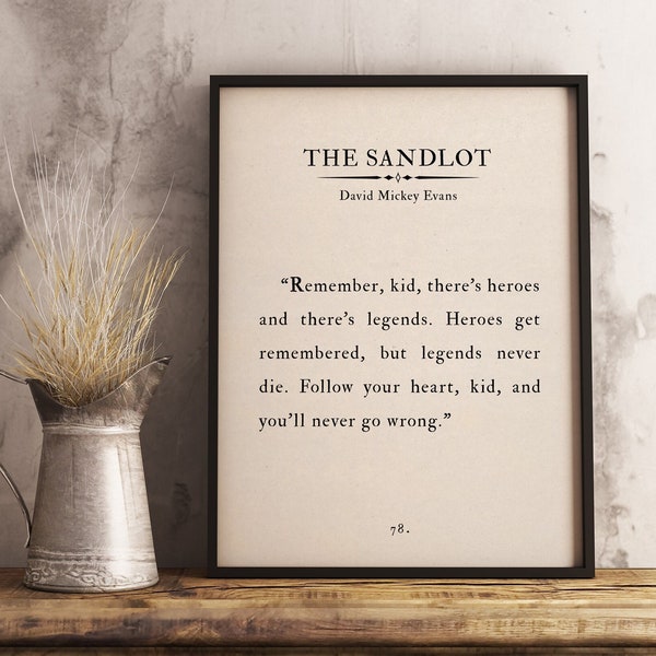 The Sandlot, Legends Never Die, Book Quote Wall Art Print, Inspirational Book Page Print, Art Home Decor Art Living Room Decorations