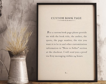 Custom Book Page Quote Chapter Printable Poster Book Page Print Vintage, Famous Love Book Quote, Wall Art, Book Art Print, Home Decor Quote