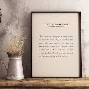 Custom Book Page Quote Chapter Printable Poster Book Page Print Vintage, Famous Love Book Quote, Wall Art, Book Art Print, Home Decor Quote