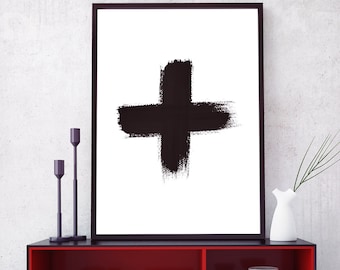 Swiss Cross Print, Black and White Geometric Scandinavian Art (Digital Download)