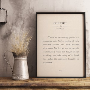 Contact Carl Sagan, Inspirational Wall Art, Famous Book Quote, Quote Art Page Print, Home Decor, Science, Astro, Physics, Cosmic Art Print