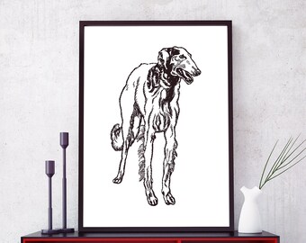 Black Dog | Greyhound Poster | Black Shuck Wall Art | Moriz Jung Print Art, Ink Printable Wall Art Black White Art Print Animal Poster