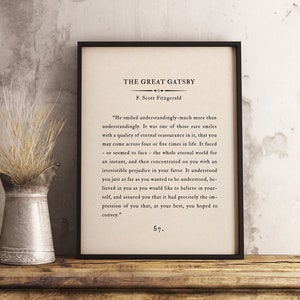 The Great Gatsby, Francis Scott Fitzgerald Quote, Inspirational Wall Art, Famous Book Quote, Book Page Print, Quote Art, Home Decor
