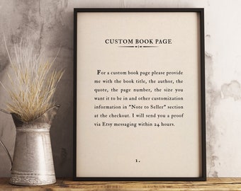 Custom Book Quote, Book Page Quote, Wall Art, Favourite Author,  Inspirational Motivational Print, Book Page Print, Quote Art, Home Decor 