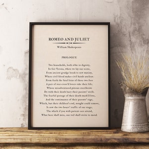 William Shakespeare Romeo and Juliet Prologue Quote Wall Art, Famous Quote, Love quote, Inspirational Literature, Book Page Print Home Decor