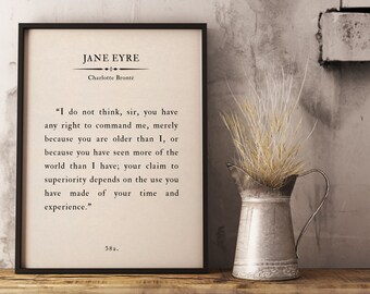 Jane Eyre Charlotte Bronte women empowerment  Book Poster, Classic Literature Art Print, Quote Wall Art, Inspirational Literature, Home Deco