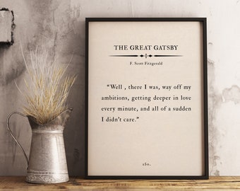 The Great Gatsby by Francis Scott Fitzgerald Quote, Book Page Print, Literary Quote Art, Home Decor Famous Book Inspirational Wall Art