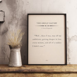 The Great Gatsby by Francis Scott Fitzgerald Quote, Book Page Print, Literary Quote Art, Home Decor Famous Book Inspirational Wall Art