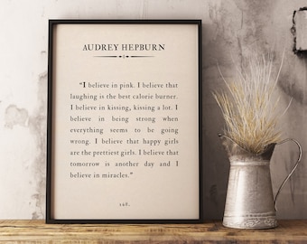 Audrey Hepburn Quote Print, I Believe in Pink, Inspirational Wall Art (Digital Download)