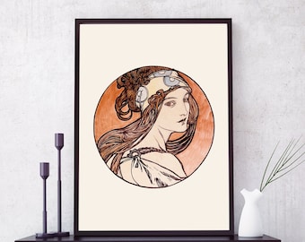Alphonse Mucha Woman Portrait, Art Nouveau Vintage Poster (Digital Download)