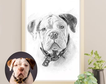 Pencil Sketch Custom Dog Portrait, Personalized Pet Portrait From Photo, Pencil Wall Art, First Puppy Gift, Dog Painting Digital Drawing