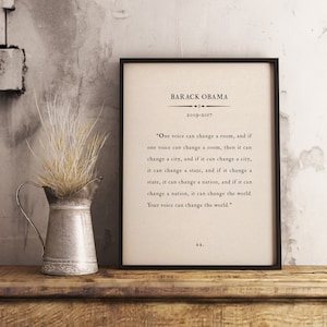 Barack Obama Motivational Speech, Inspirational Wall Art, Famous Quote, Art Page Print, Your voice can change the world, 44th President USA