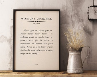 Winston Churchill Inspirational Quote Print - Vintage Wall Art, Motivational Decor, Digital Download
