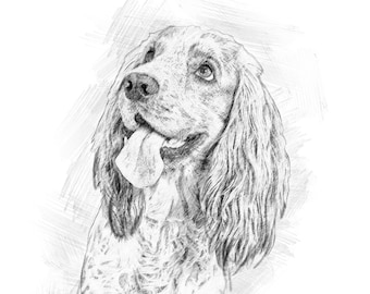 Pencil Sketch Custom Dog Portrait, Pencil Wall Art, Dog Mom Gift, Puppy, Personalized Pet Portrait From Photo, Dog Painting Digital Drawing
