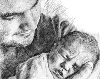 Fathers Day Portrait Custom Dad Drawing Daddy Papa Portrait Family Portrait Sketch from Photo to Drawing Digital Art Custom Pencil Sketch