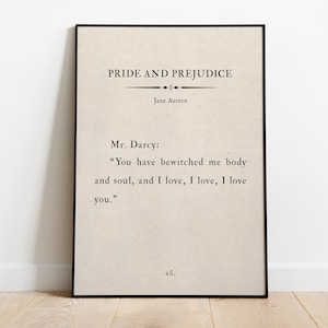 Jane Austen, Orgullo y prejuicio - &quot;Me has embrujado&quot;, Citas famosas, Decoración del hogar, Estilo de página de libro vintage, Poesía, Cita de amor, Libro antiguo