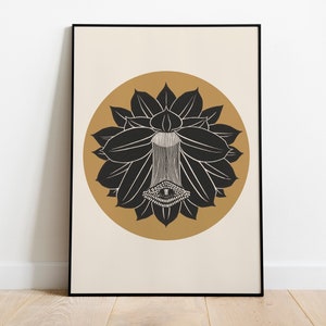 Mandala Yoga Poster, Boho Style, Flower Poster, Julie de Graag, Golden Wall Art, Nirvana Print, Lotus Poster, Buddhism, Spiritual Poster