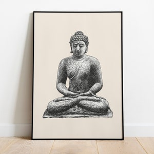 Buddha on the Borobudur, Yoga Poster, Boho Style, Beige Wall Art, Pastel Print, Nirvana Spiritual Print, Lotus Poster, Buddhism