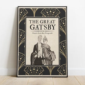 The Great Gatsby Book Cover by Francis Scott Fitzgerald, Book Title Page, Famous Book Quote, Home Decor, Inspirational Wall, Art Deco style