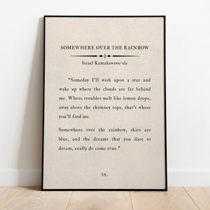 Israel Kamakawiwo&#39;ole&#39;s - &#39;Somewhere Over the Rainbow&#39;, Wall Art, Famous Quote, Inspirational Literature, Book Page Print, Home Decor