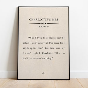 E.B. White, Charlotte&#39;s Web quote, Why did you do all this for me?, Famous Quote, Inspirational Literature, Book Page Print, Home Decor