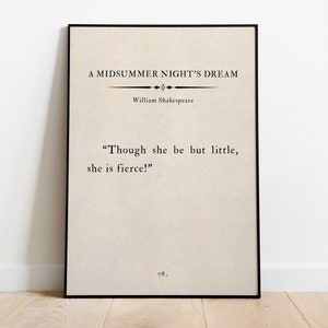William Shakespeare, Sogno di una notte di mezza estate, "Anche se lei è piccola" Citazioni famose, Oggettistica per la casa, Stile di pagina di un vecchio libro vintage, Poesia