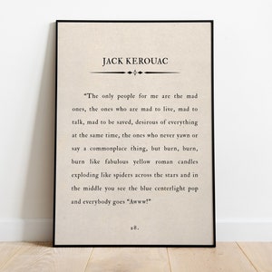 Jack Kerouac&#39;s - &quot;the only people for me are the mad ones&quot;, On the Road, Famous Quotes, Home Decor, Vintage Old Book Page Style, Poetry