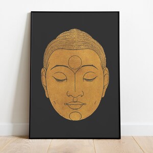 Head of Buddha, Yoga Poster, Boho Style, Reijer Stolk Poster, Golden Wall Art, Nirvana Print, Lotus Poster, Buddhism, Spiritual Poster