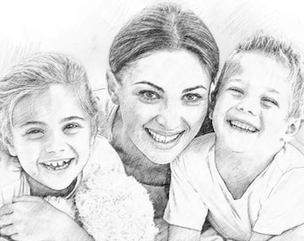 Mothers Day Portrait Custom Digital Hand Drawn Mother Portrait Family Portrait Sketch from Photo to Drawing Digital Art Custom Pencil Sketch