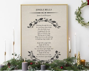 Jingle Bells Christmas Carol Print, Holiday Wall Art (Digital Download)