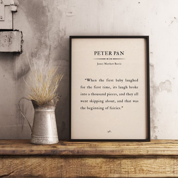 Peter Pan by J.M. Barrie Famous Title Book Quote - When first baby - Inspirational Literary Wall Art, Home Decor, Book Page Print, Quote Art