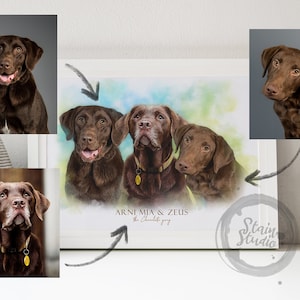 Custom Pet Memorial Watercolor Portrait - Merge Pictures of Lost Loved Ones, Color Themed Pet Loss Keepsake, Adding Pets Into One Portrait